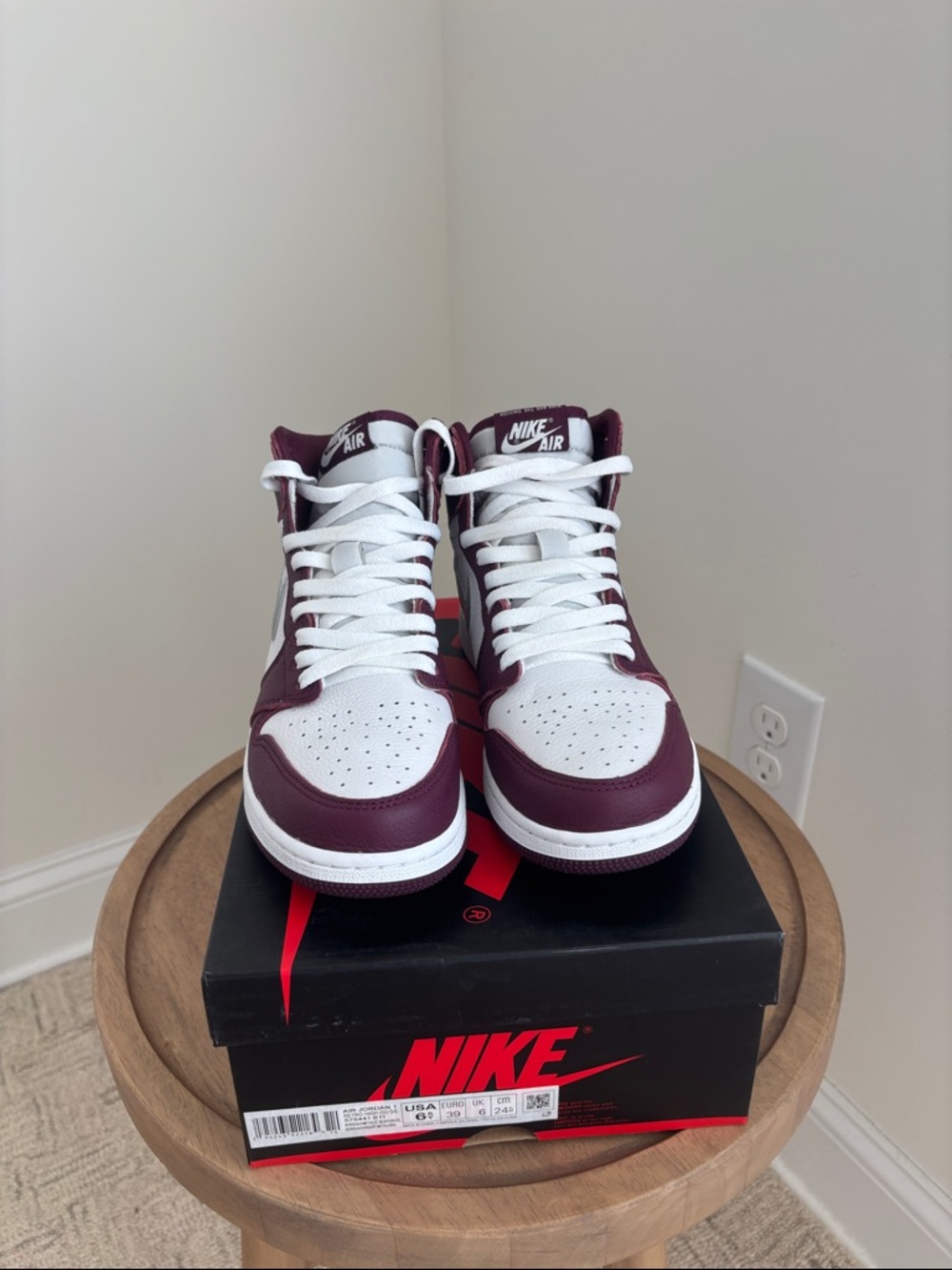 Nike Air Jordan 1 Mid White & Burgundy Sneakers - Picture 2 of 5